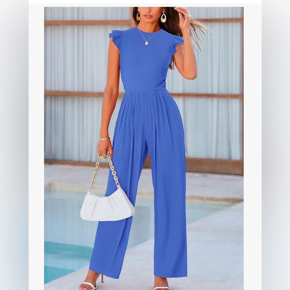 Blue Cap Sleeve Jumpsuit